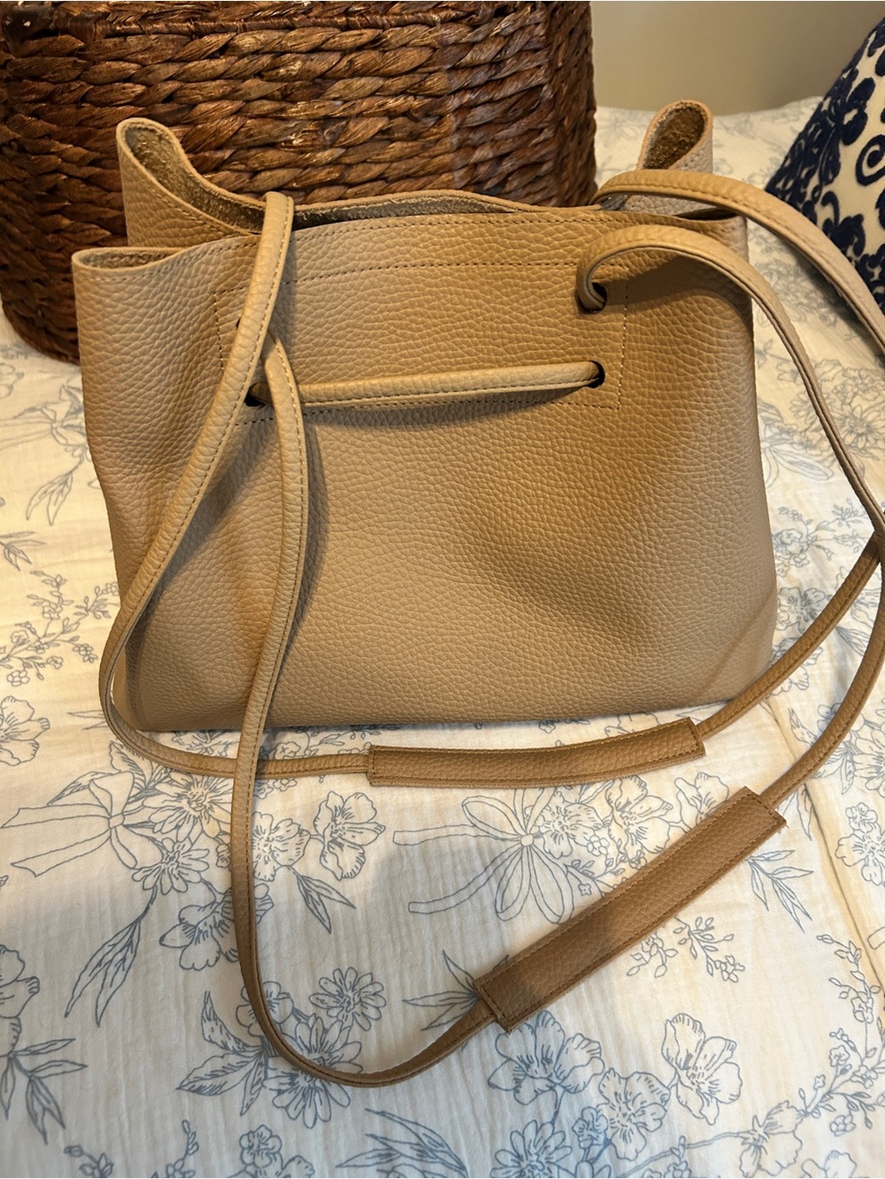 8 Other Reasons Tan Pebbled Leather Drawstring Crossbody Bag
